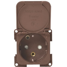 Miniature PRISE 220V MARRON SCHUKO AVEC COUVERCLE - sans encadrement et sans cabochon - N° 1