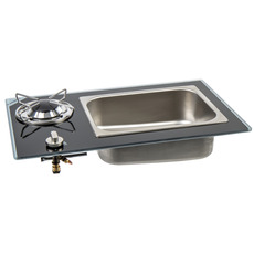 Miniature Réchaud Cristal combiné - 1 FEU & 1 ÉVIER - 550 x 334mm - NOIR/ARGENT - CARBEST N° 2