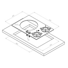 Miniature Réchaud Cristal combiné - 2 FEUX & 1 ÉVIER - 580 x 400 mm  NOIR/ARGENT MAT - CARBEST N° 1