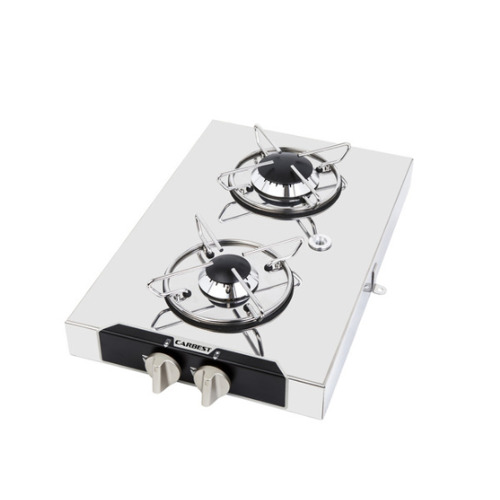 Réchaud chrome 2 feux - 440 x 290 mm- CARBEST - BOUTON SUR LARGEUR