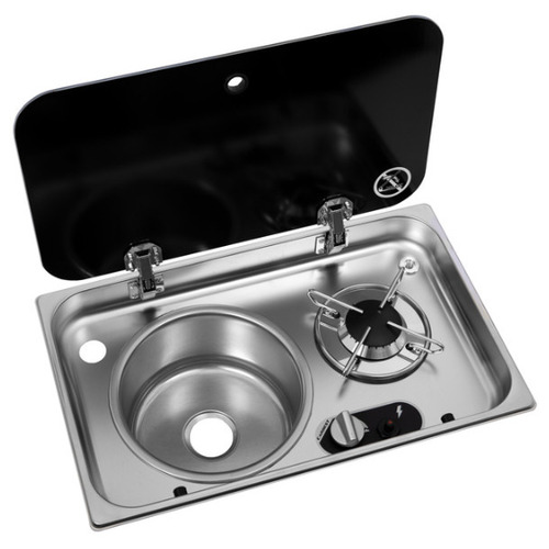 Réchaud combiné - 1 FEU & 1 ÉVIER ( A GAUCHE) - 526 x 326 mm - NOIR/ARGENT - CARBEST