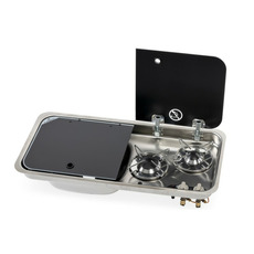 Miniature Réchaud combiné - 2 FEUX & 1 ÉVIER (A GAUCHE )  -  726 x 346  mm - NOIR/ARGENT - CARBEST N° 1