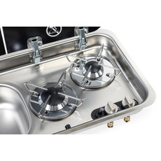 Miniature Réchaud combiné - 2 FEUX & 1 ÉVIER (A GAUCHE )  -  726 x 346  mm - NOIR/ARGENT - CARBEST N° 10