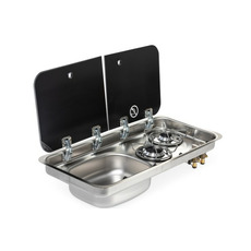 Miniature Réchaud combiné - 2 FEUX & 1 ÉVIER (A GAUCHE )  -  726 x 346  mm - NOIR/ARGENT - CARBEST N° 11