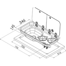 Miniature Réchaud combiné - 2 FEUX & 1 ÉVIER (A GAUCHE )  -  726 x 346  mm - NOIR/ARGENT - CARBEST N° 5
