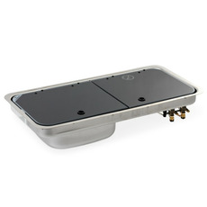 Miniature Réchaud combiné - 2 FEUX & 1 ÉVIER (A GAUCHE )  -  726 x 346  mm - NOIR/ARGENT - CARBEST N° 6