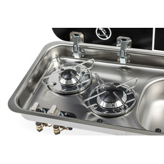 Miniature Réchaud combiné - 2 FEUX & 1 ÉVIER (A DROITE ) - 726 x 346 mm - NOIR/ARGENT - CARBEST N° 4