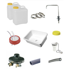 Miniature Pack évier complet avec pompe à pied, robinet, tuyaux, double jerrican et accessoires – Installation eau mobile pour camping-car, caravane et fourgon aménagé N° 0