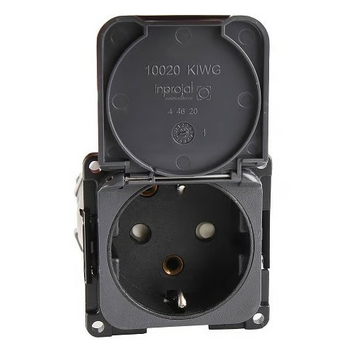 PRISE 230V - AVEC COUVERCLE SCHUKO - GRIS FONCE - CBE