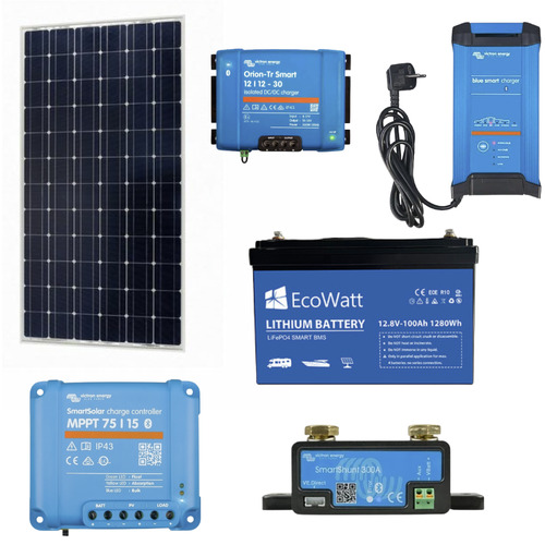 Pack Lithium 12V – 100Ah avec charge solaire /secteur et DC-DC– Victron & Idealakku