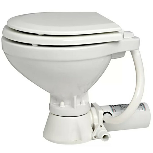WC électrique compact 12V à broyeur – cuvette porcelaine, lunette bois laqué blanc – OSCULATI