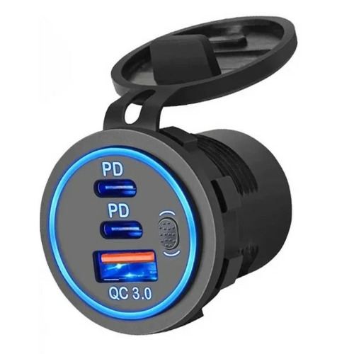 Prise charge rapide encastrable - USB-C (x2) + USB-A (x1) - avec voltmètre LED et interrupteur