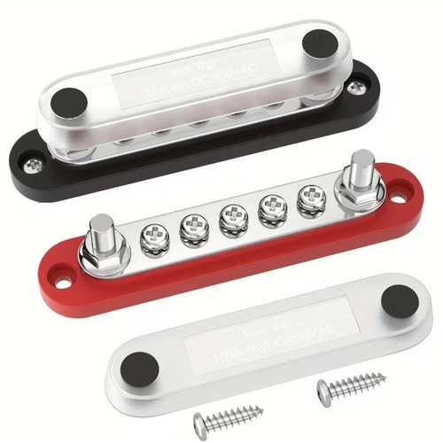 Bus Bar 150A 48VDC/300VAC avec 2 Bornes M6 et 5 Bornes Cruciformes 