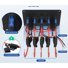 Miniature Panneau de commande multifonctions à 5 interrupteurs – USB, 12 V et voltmètre LED N° 4