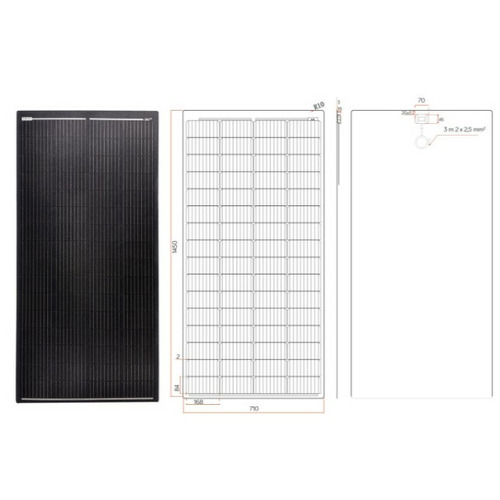 Panneau solaire SOUPLE PERC FLEX 12V - 210 W TEDLAR NOIR ETFE POLYMERE AVEC BOITE DE JONCTION - ENERGIE MOBILE